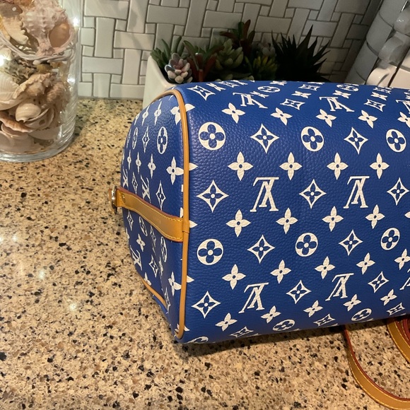 COPY - Inspired P9 Speedy Bandouliere 40 Blue Monogram Gold Hardware - Picture 12 of 15